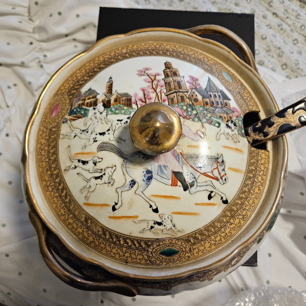 Early 20th century chinese soup terrine and ladle.